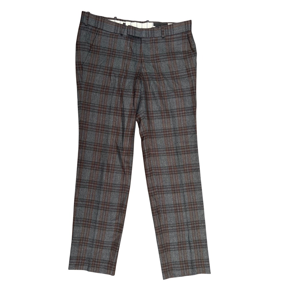 Alexander McQueen Men Grey Brown Plaid Wool Dress Pants Size 50 IT Made in Italy